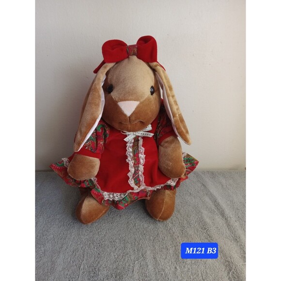 Rabbit Ears  Plush Animal Stuffed Red Dress  About 13" Tall - Picture 7 of 7